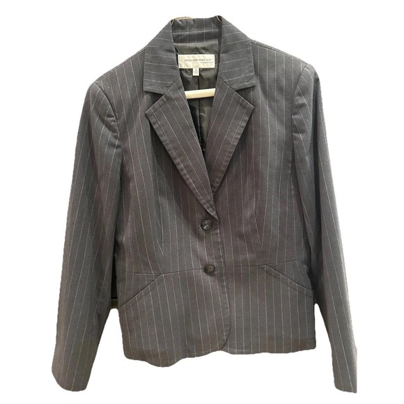 Jones New York Jackets & Blazers - Jones New York Pin Stripe Blazer 12 Jacket Charcoal Lined Shoulder Pads Office